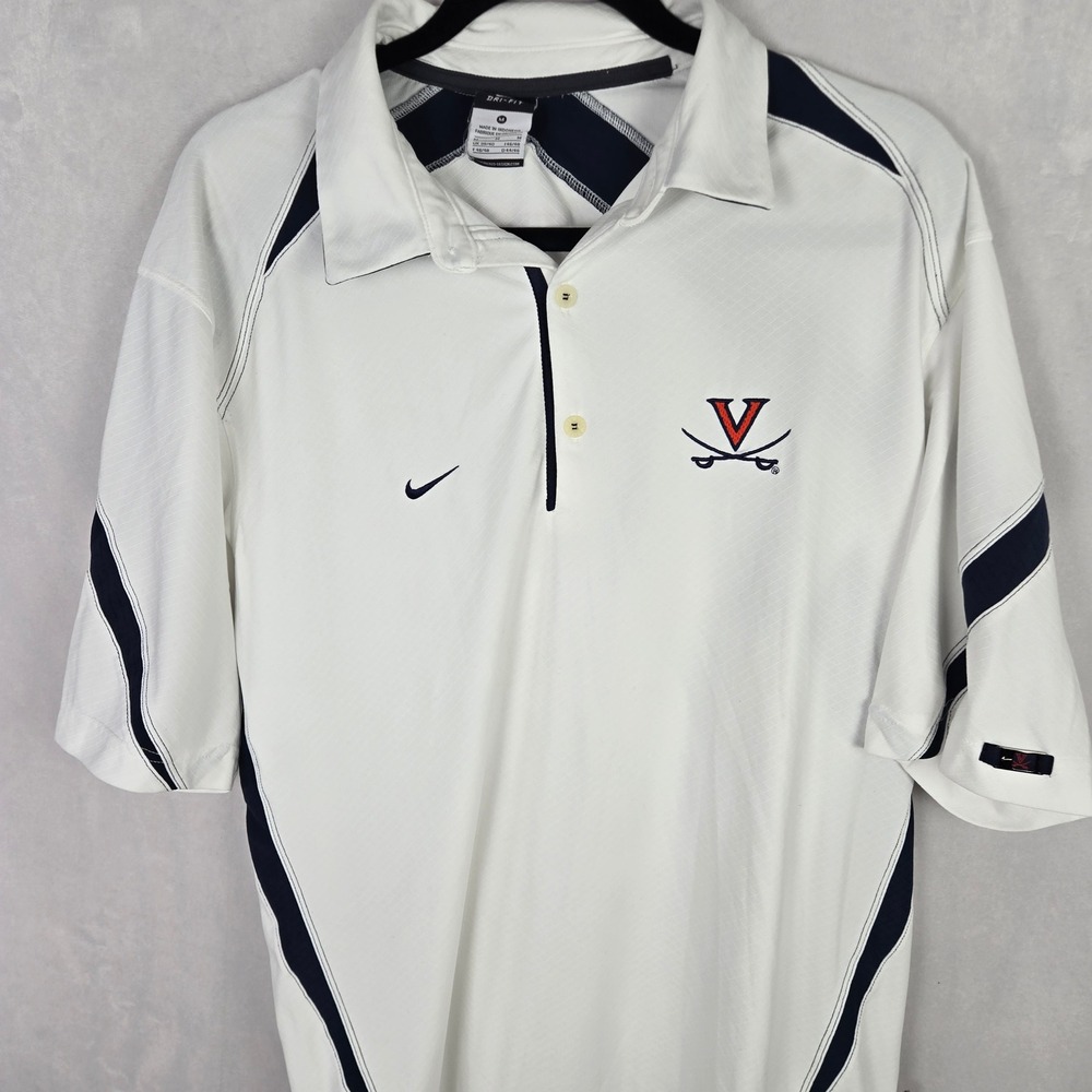 Nike Virginia Cavaliers Team Authentic UVA Dri-FIT Polo Shirt White Navy Mens M